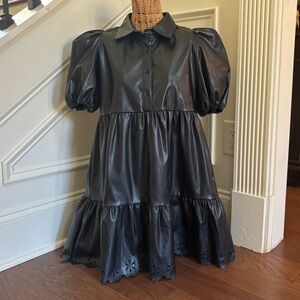 TCEC Black Vegan Leather Tiered Babydoll Dress